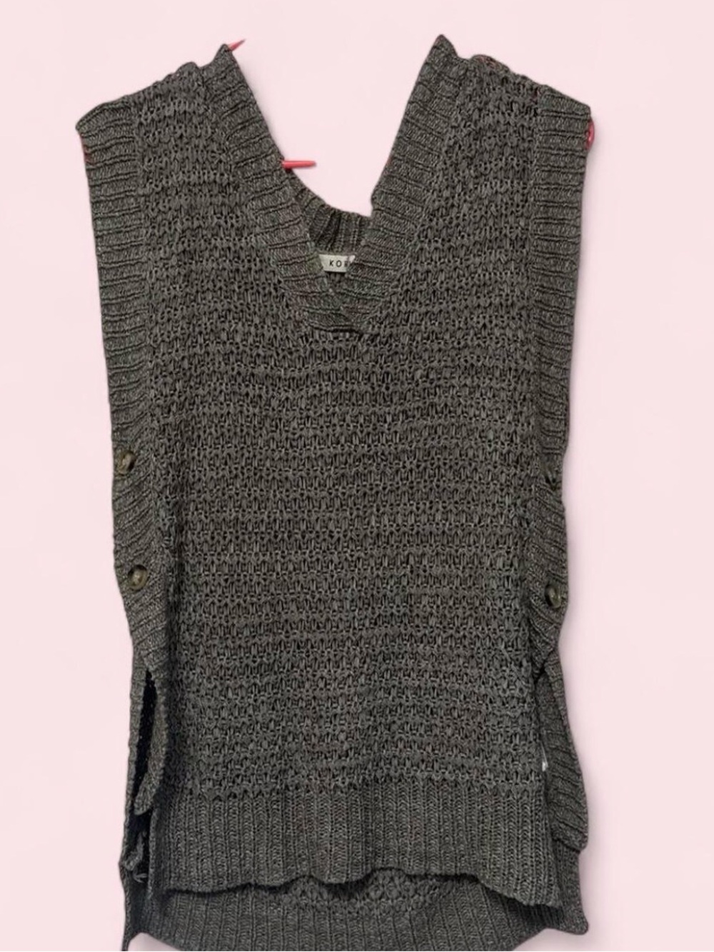 Kori Charcoal Knit V-Neck Sleeveless Sweater Poncho